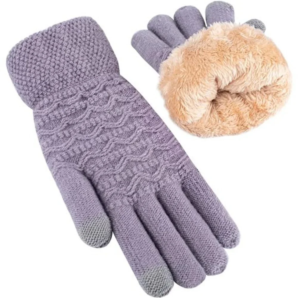 Women's Thermal Cable Knit Wool Fleece Lined Glove for Cold Weather, Purple